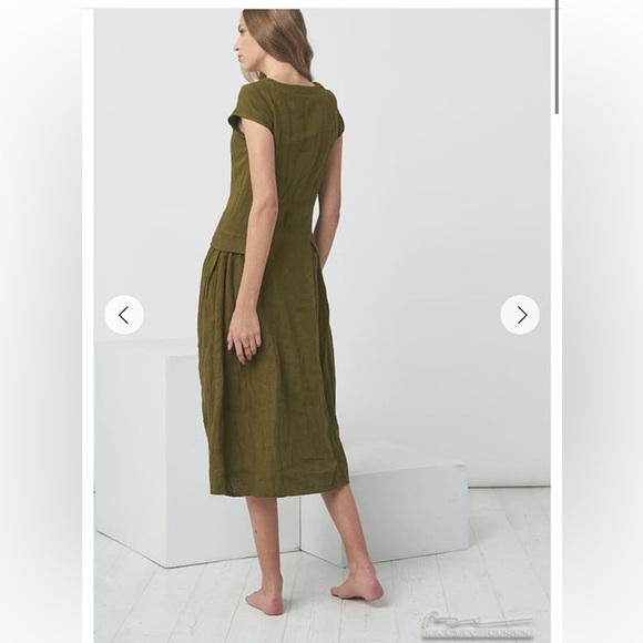 Baltic Linen Jura Olive Green Pure Linen Dress Size 36 Small - Picture 5 of 16